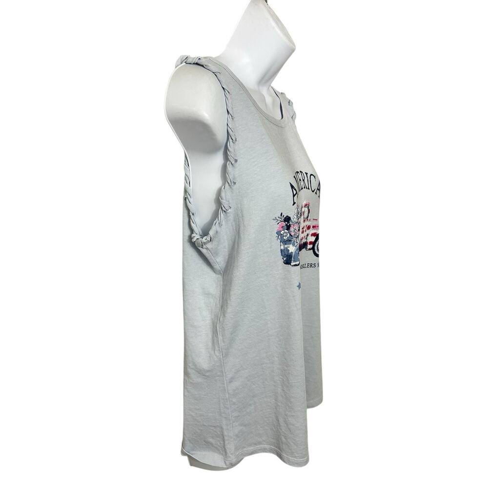 Womens Maurices America Patriotic Tee Sz M Sleeveless Truck T-Shirt Blue Tank - Picture 3 of 10